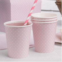 Paper Cups - pink and white polka dot x8